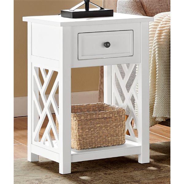 Alaterre Coventry White Wood Square End Table with Drawer