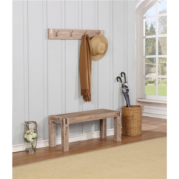 Alaterre Woodstock Rustic Natural 4-Hook Hook Rack and Bench ANWO032926 ...
