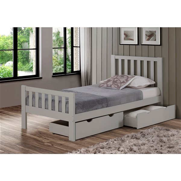 Alaterre Aurora Dove Grey Twin Frame Bed with Integrated Storage