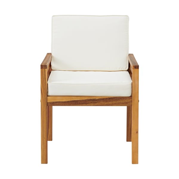 Alaterre Okemo Natural Wood Stationary Conversation Chair with Off-White Cushioned Seat