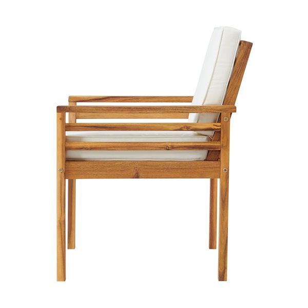 Alaterre Okemo Natural Wood Stationary Conversation Chair with Off-White Cushioned Seat