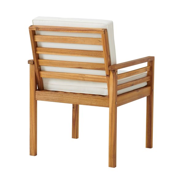 Alaterre Okemo Natural Wood Stationary Conversation Chair with Off-White Cushioned Seat