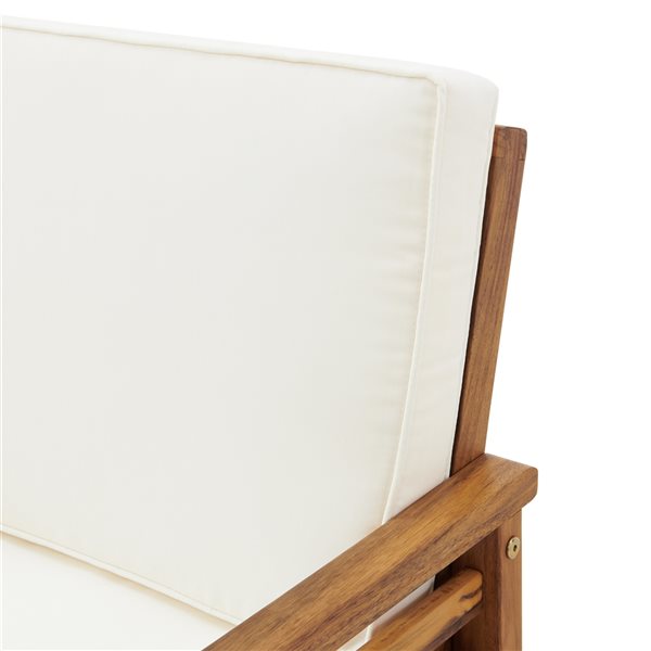 Alaterre Okemo Natural Wood Stationary Conversation Chair with Off-White Cushioned Seat