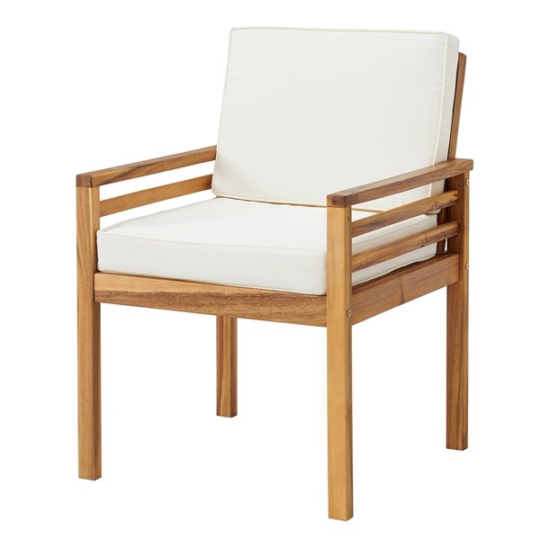 Alaterre Okemo Natural Wood Stationary Conversation Chair with Off-White Cushioned Seat