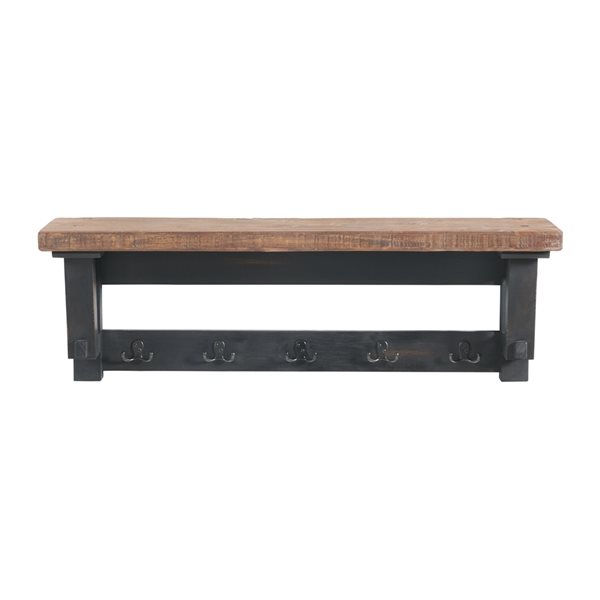 Alaterre Adam Rustic Natural 5-Hook Hook Rack with Shelf
