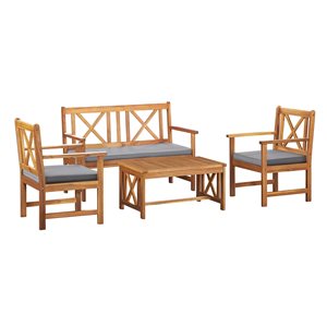 Alaterre Manchester Wood Frame Patio Conversation Set with Cushions Included - 4-Piece
