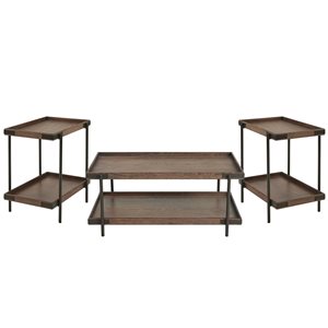 Alaterre Kyra Rustic Brown Oak Accent Table Set - 3-Piece