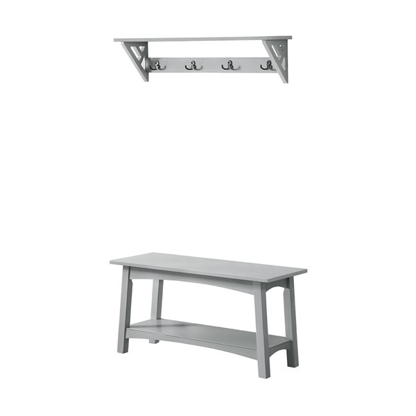 Alaterre Coventry Grey 4-Hook Hook Rack with Shelf and Bench