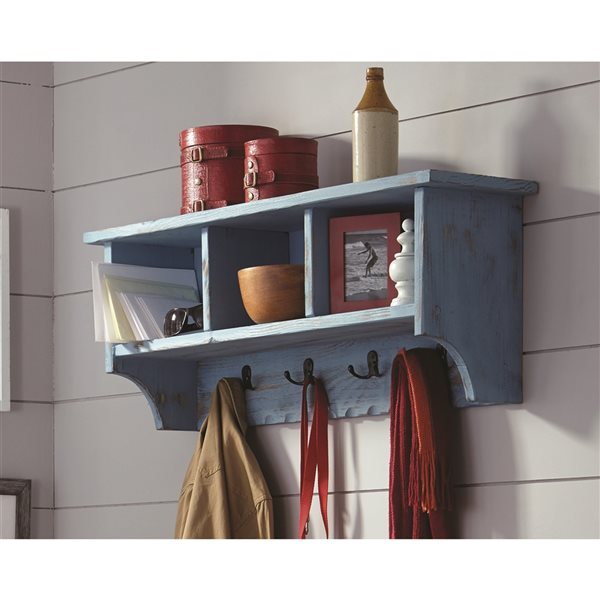 Alaterre Country Cottage Antique Blue 4-Hook Hook Rack with Storage