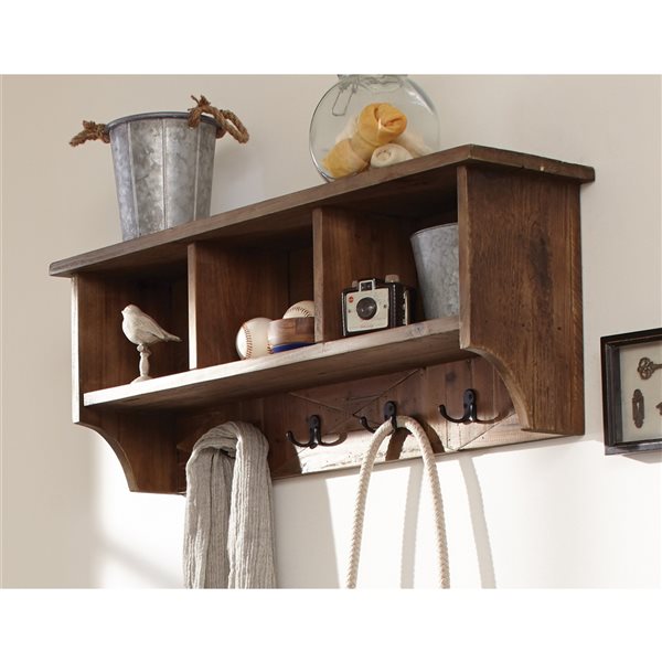 Alaterre Revive Brown 4-Hook Hook Rack with Storage