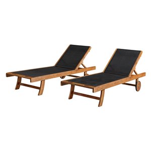 Alaterre Caspian Natural Wood Stationary Lounge Chairs with Black Mesh Seat - Set of 2