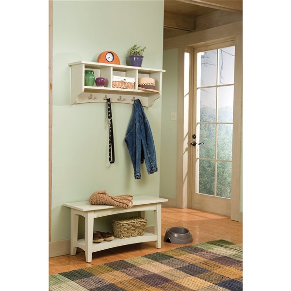 Alaterre Shaker Cottage Sand 4-Hook Hook Rack with Storage and Bench