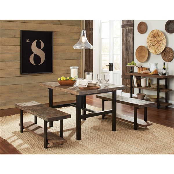Alaterre Pomona Brown and Black 30-in H Rectangular Table, Wood with Black Metal Base