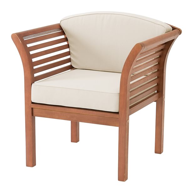 Alaterre Stamford Natural Wood Stationary Conversation Chair with Beige Cushioned Seat