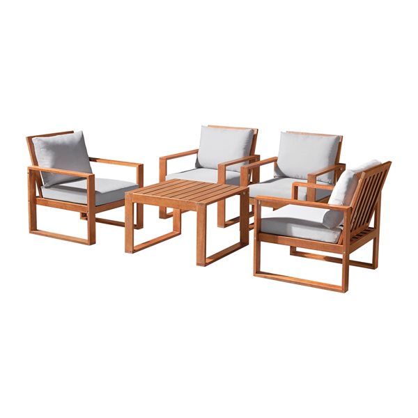 Alaterre Weston Wood Frame Patio Conversation Set with Cushions Included - 5-Piece