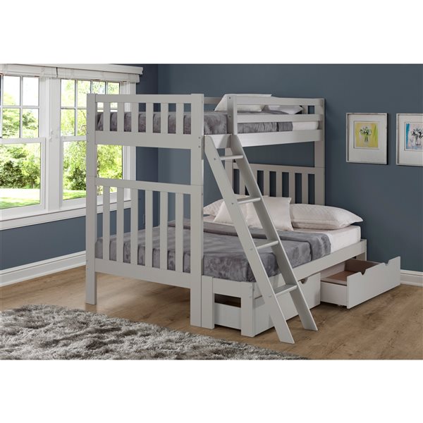 Alaterre Aurora Dove Grey Twin over Full Bunk Bed with Integrated Storage