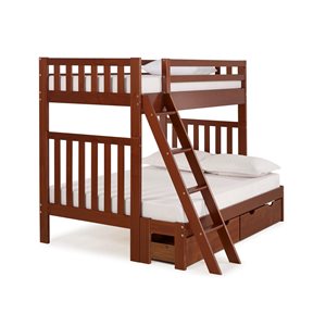 Alaterre Aurora Chestnut Twin over Full Bunk Bed with Integrated Storage