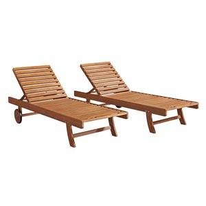 Alaterre Caspian Natural Wood Stationary Lounge Chairs with Slat Seat - Set of 2