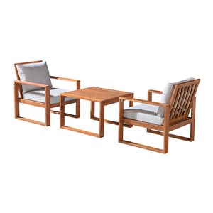 Alaterre Weston Wood Frame Patio Conversation Set with Cushions Included - 3-Piece