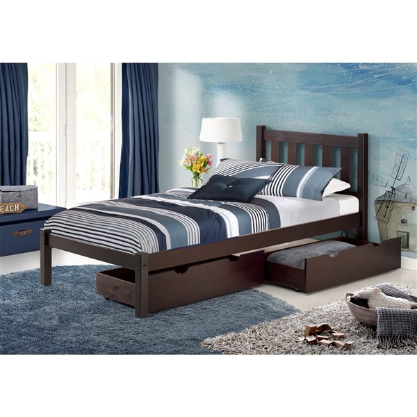 Alaterre Poppy Espresso Twin Platform Bed with Integrated Storage
