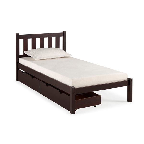 Alaterre Poppy Espresso Twin Platform Bed with Integrated Storage