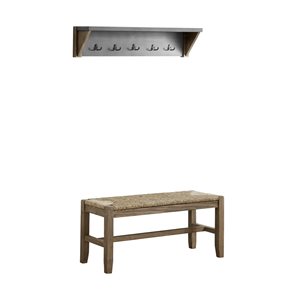 Alaterre Newport Concrete Grey and Brown 5-Hook Hook Rack with Shelf and Bench