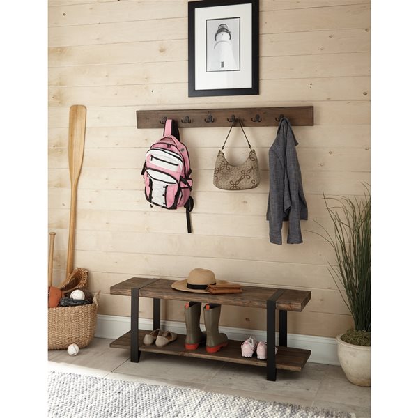 Alaterre Modesto Brown 6-Hook Hook Rack and Bench