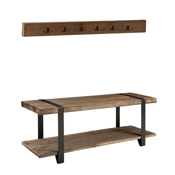 Alaterre Modesto Brown 6-Hook Hook Rack and Bench