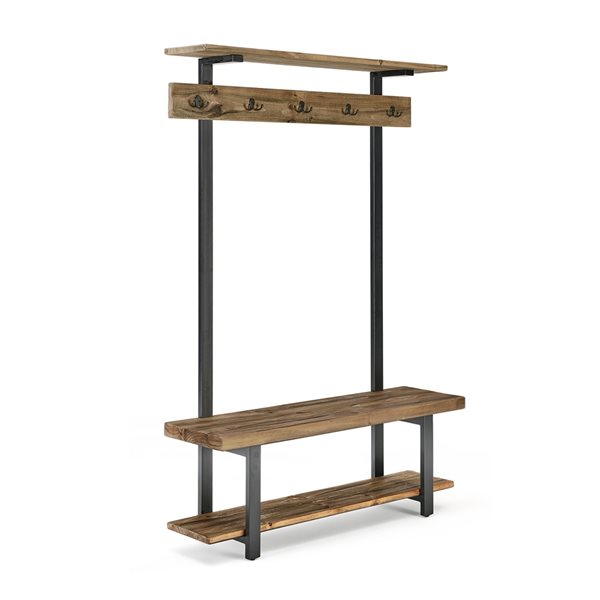 Alaterre Pomona Brown 5-Hook Hook Rack, shelves and Bench