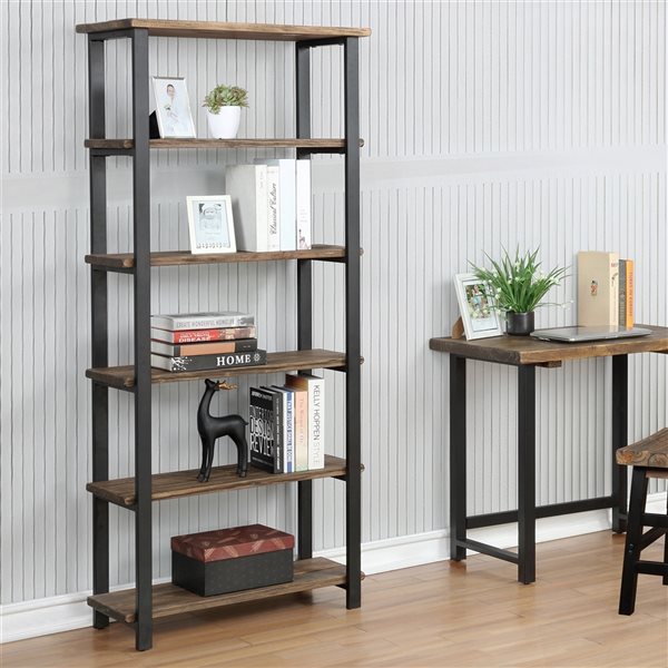 Alaterre Pomona Brown Wood 5-Shelf Bookcase