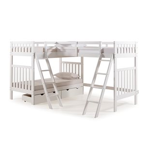 Alaterre Aurora White Twin over Twin Bunk Bed with Third Bunk Bed Extention and Integrated Storage