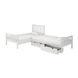 Alaterre Aurora White L-Shaped Twin Frame Bed with Integrated Storage
