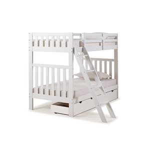 Alaterre Aurora White Twin over Twin Bunk Bed with Integrated Storage