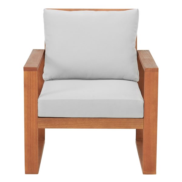 Alaterre Weston Natural Wood Stationary Conversation Chair with Grey Cushioned Seat