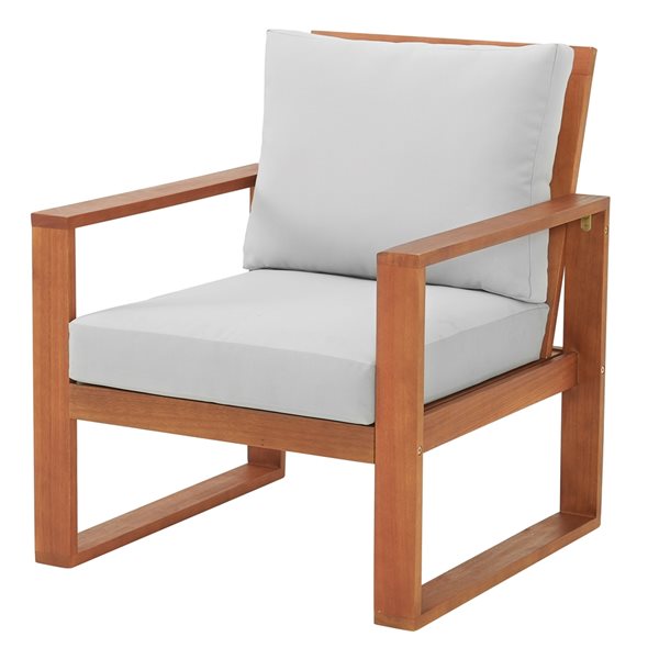 Alaterre Weston Natural Wood Stationary Conversation Chair with Grey Cushioned Seat