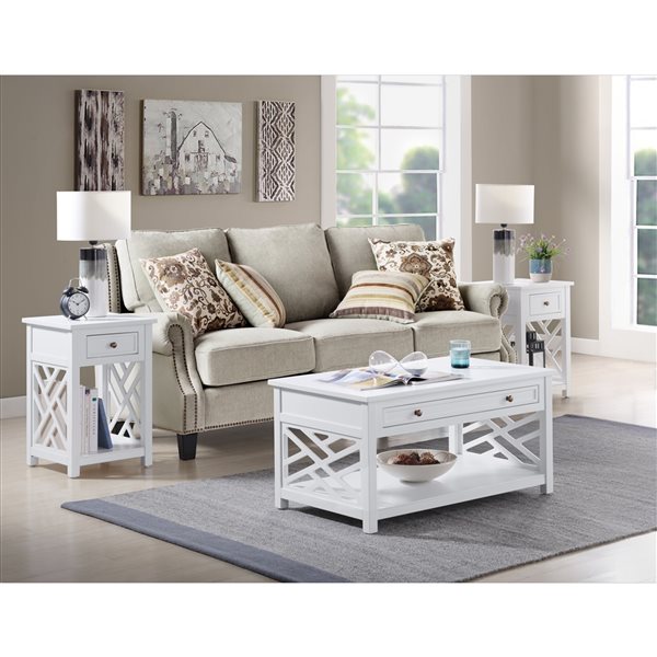 Alaterre Coventry White Pine Accent Table Set - 3-Piece