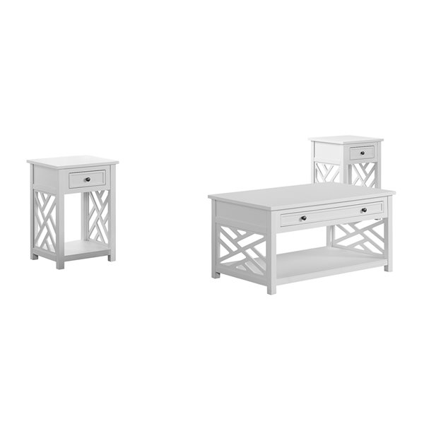 Alaterre Coventry White Pine Accent Table Set - 3-Piece