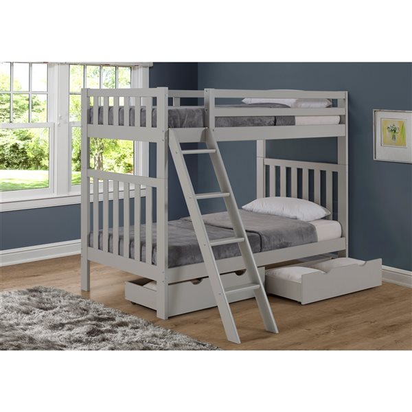 Alaterre Aurora Dove Grey Twin over Twin Bunk Bed with Integrated Storage