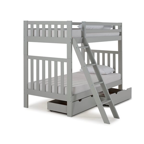 Alaterre Aurora Dove Grey Twin over Twin Bunk Bed with Integrated Storage