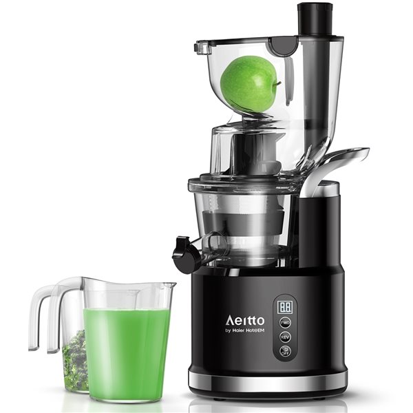 Aeitto Slow Masticating Juicer Machine with Wide 18mm Chute - Black