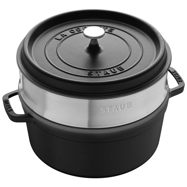 Staub La Cocotte 5.25-L Black Cast Iron Dutch Oven with Steamer Insert