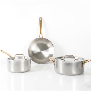 Martha Stewart 5-Piece Stainless Steel Cookware Set with Brass Handles
