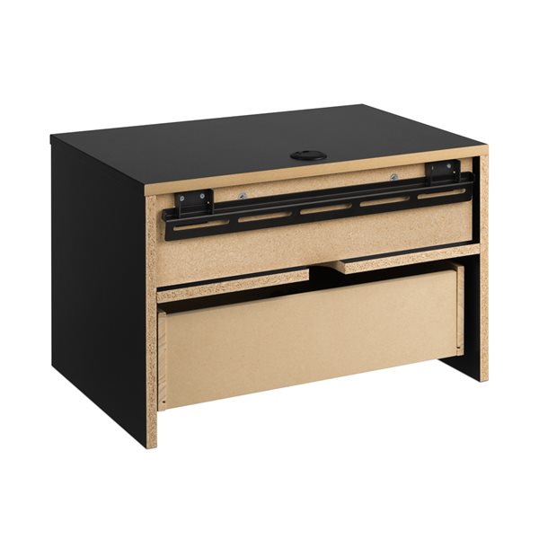 Table de chevet en pin noir par Prepac avec tablette ouverte