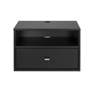 Table de chevet en pin noir par Prepac avec tablette ouverte