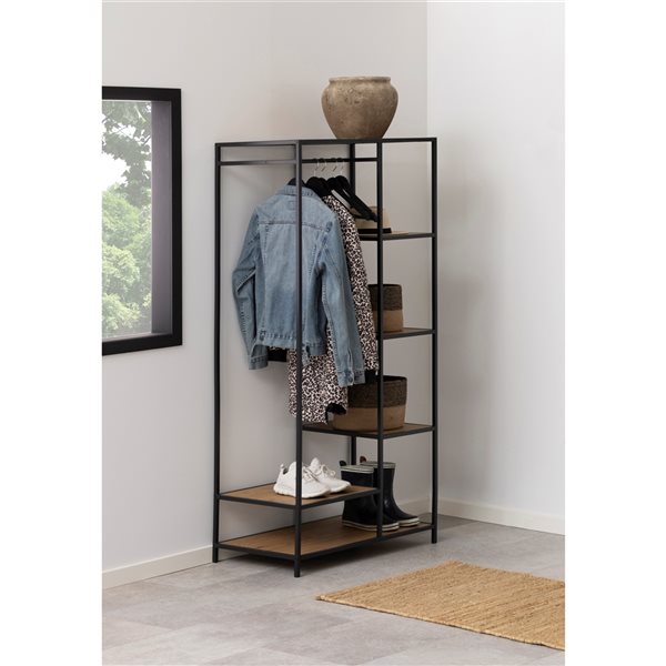 Actona Seaford Freestanding Wardrobe with 5 Shelves and Hanging Pole