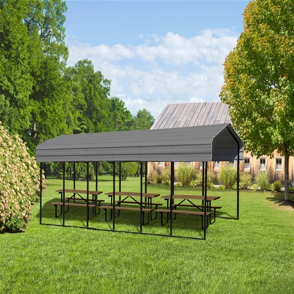 Arrow 10-ft x 29-ft x 9-ft Charcoal Grey Metal Carport