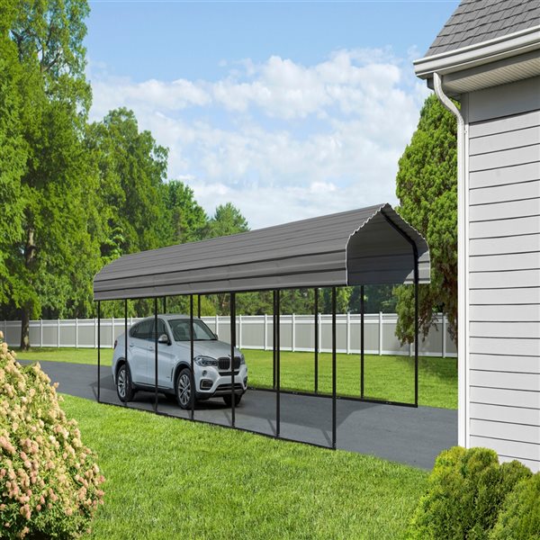 Arrow 12-ft x 29-ft x 9-ft Charcoal Grey Metal Carport