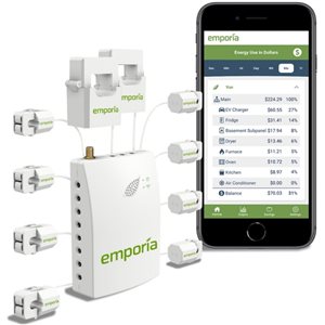 Emporia Energy Vue Gen 2 Smart Home Energy Monitor with 8 Circuit Level Sensors of 50 A