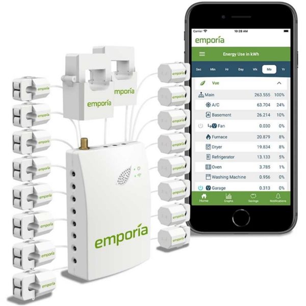 Moniteur d'énergie domestique intelligent Vue avec 16 capteurs de niveau de circuit de 50 A par Emporia Energy, 2e génération