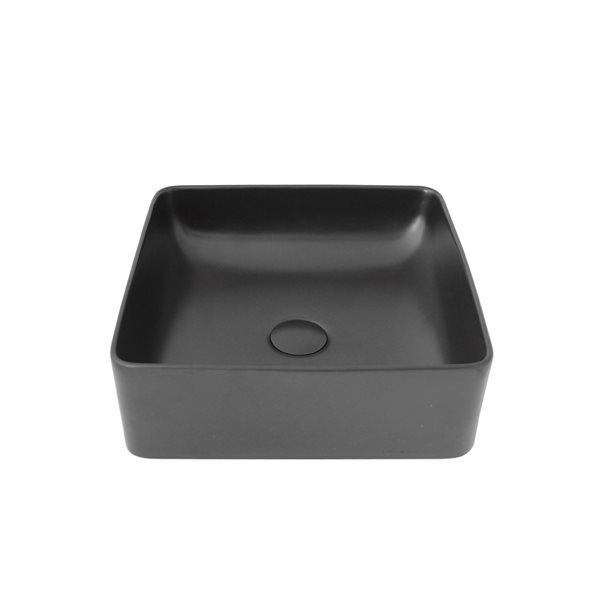 Stylish Lush 14.5-in x 14.5-in Black Porcelain Vessel Square Bathroom Sink